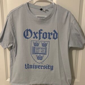H&M Light Gray Tee with Blue Oxford Print